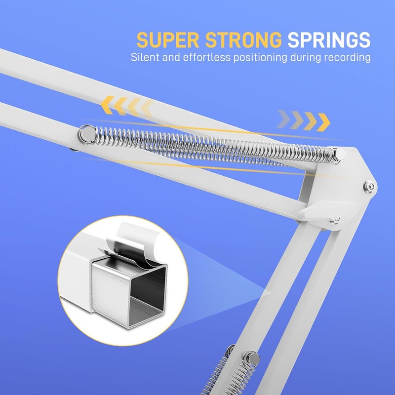 Maono Boom Arm Microphone Stand: Adjustable Metal Suspension Mic Boom Arm for Podcasting Gaming Streaming Recording,with Desk Clamp and 3/8" to 5/8" Screw Adapter-Max Load 1KG BA20 White - Image 5